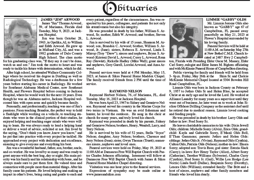 Obituaries The Graceville News